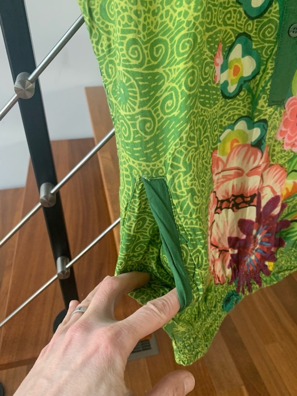 Desigual Green Floral Short-Sleeve Tunic with Sequin Detail - Picture 3 of 4